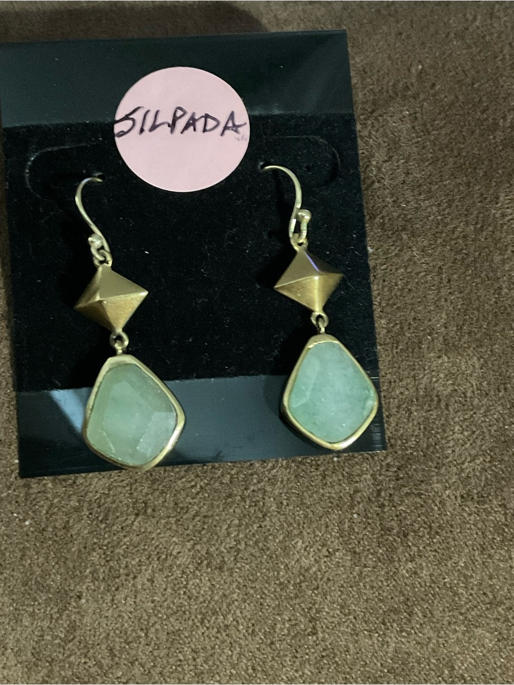 Silpada Jade Goddess earrings brass pyramid studs and aventurine teardrops 2573 - Picture 4 of 5